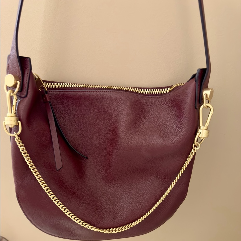All Saints burgundy leather All Saints bag; stunning gold hardware, new
